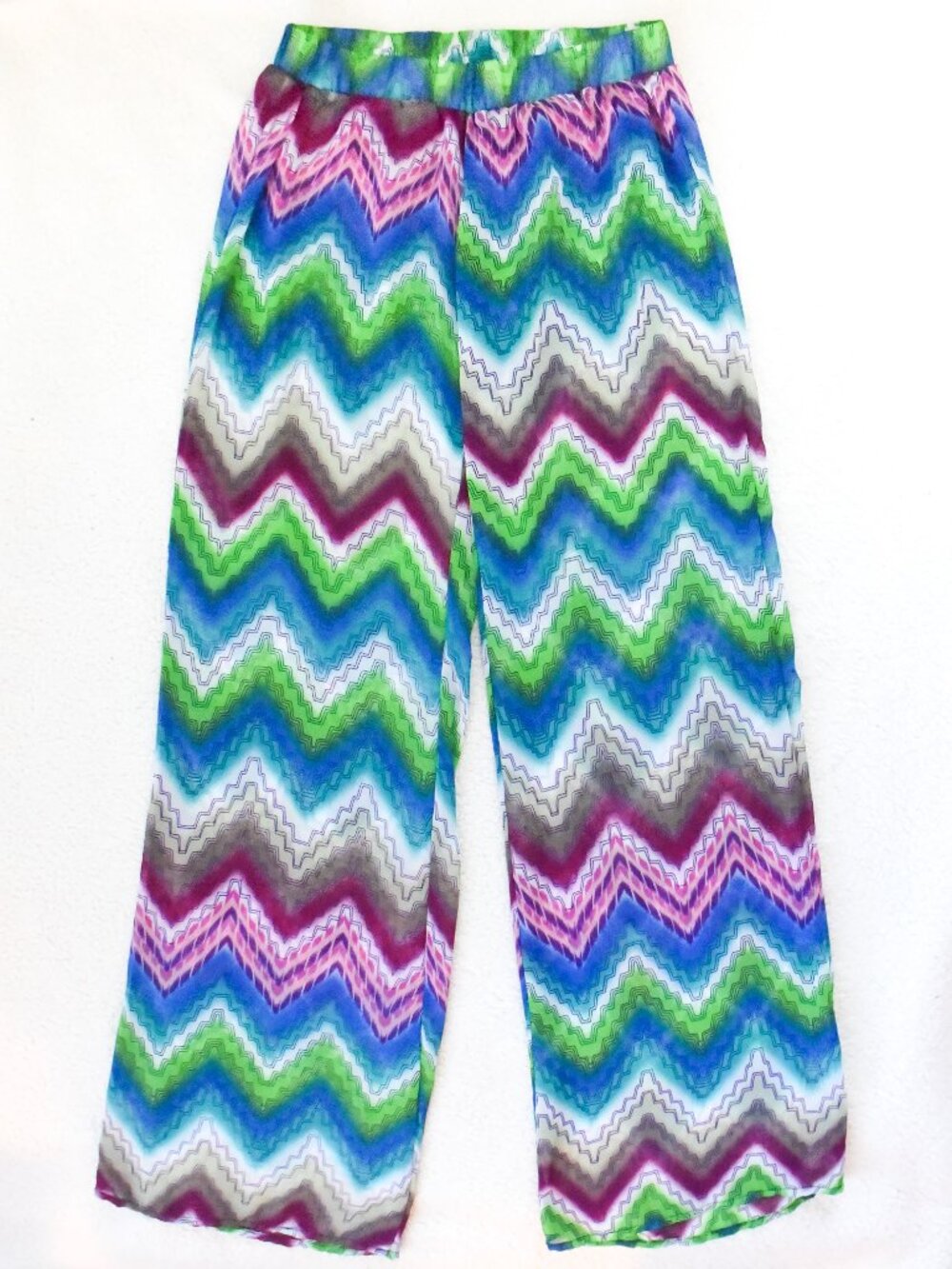 L*Space Boho Chevron Zig-Zag Wide-Leg Palazzo Pants Sheer Coverup - XS - NEW! .